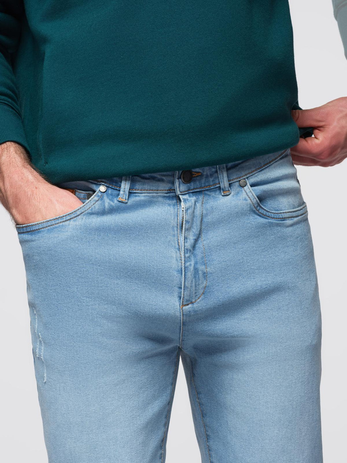 Men's denim JOGGERS pants with classic bandage - light blue V1 OM-PADJ-0265