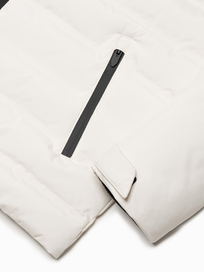 Zimowa kurtka męska z odpinanym kapturem - kremowa V2 OM-JAHP-0150