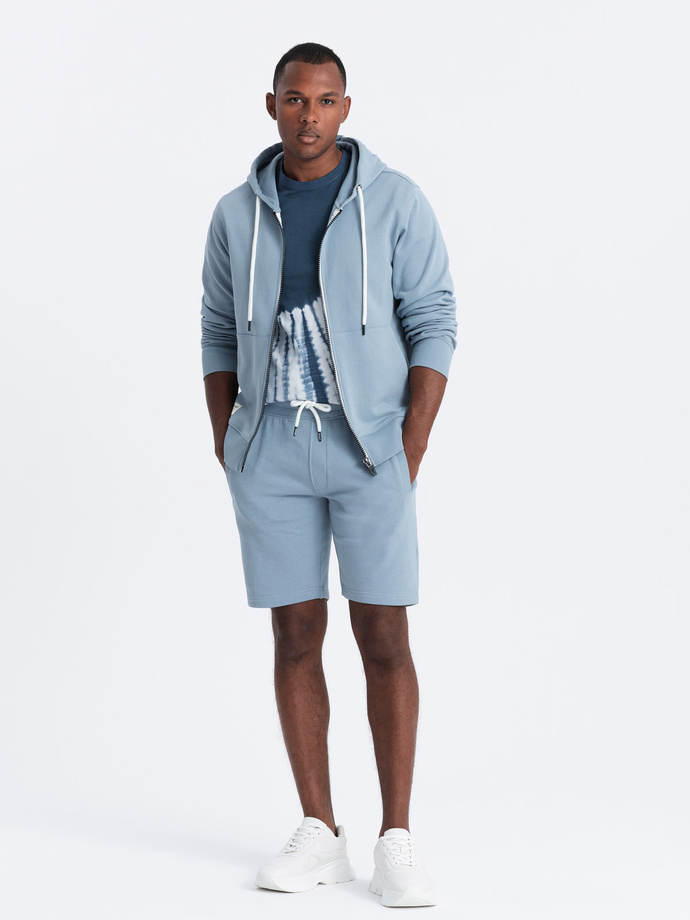 Men's sweatshirt set unbuttoned sweatshirt + shorts - blue V7 Z76