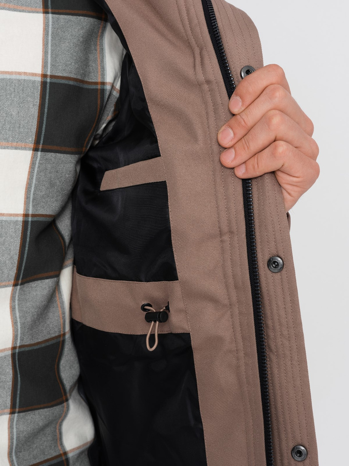 Kurtka męska parka zimowa - jasnobrązowa V6 OM-JALJ-0132