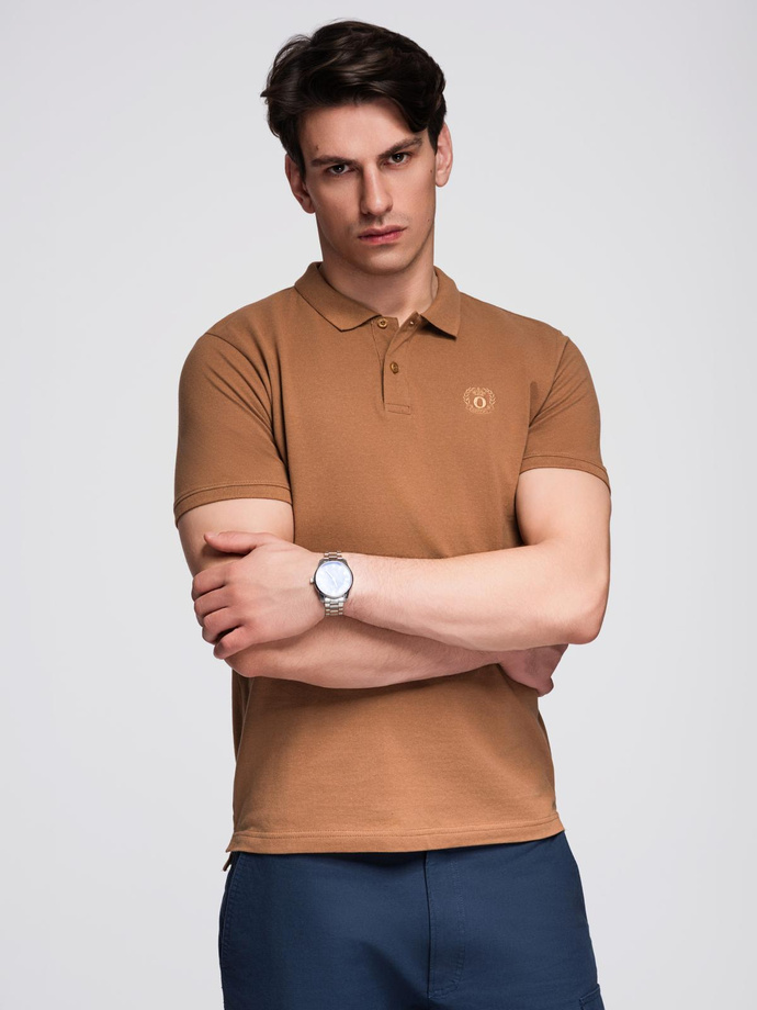 Men's BASIC single color pique knit polo shirt - brown V23 OM-POBS-0100