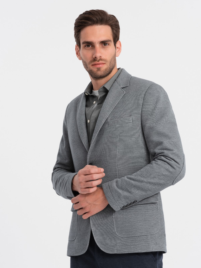 Men's blazer with elbow patches - light grey V1 OM-BLZB-0108
