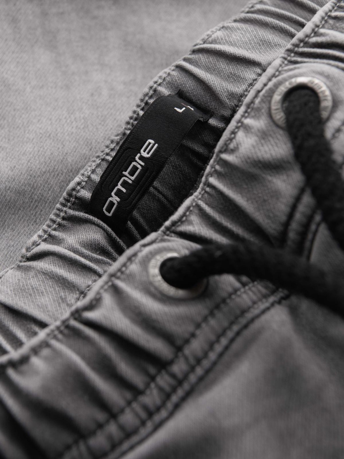 Men's denim short shorts with decorative stitching - light grey V1 OM-SRDS-0135