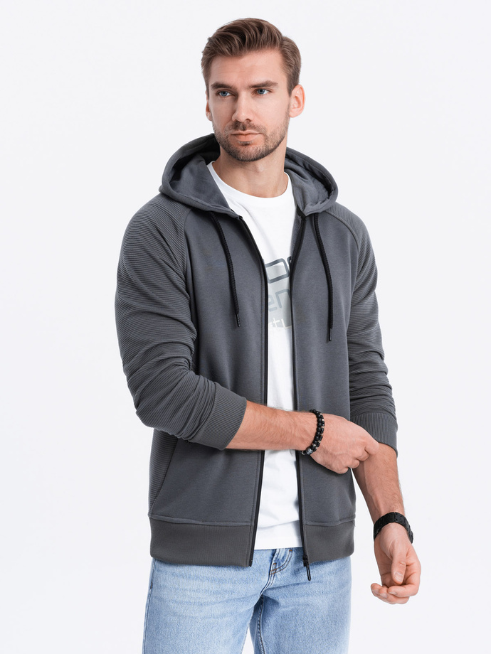 Men's unbuttoned hooded sweatshirt - graphite V2 OM-SSZP-0124