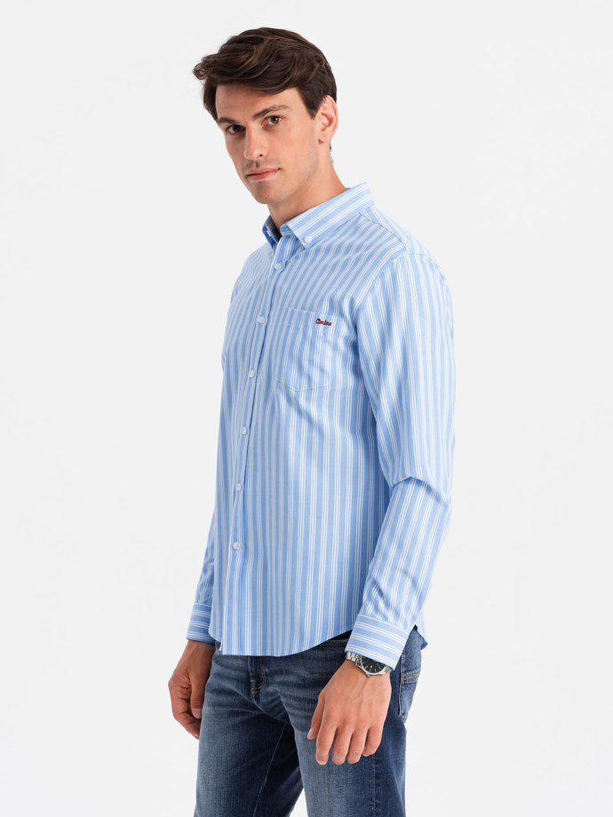 Men's REGULAR FIT shirt in white stripes with pocket - blue V2 OM-SHOS-0171