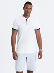 Men's collarless polo t-shirt - white V1 S1381