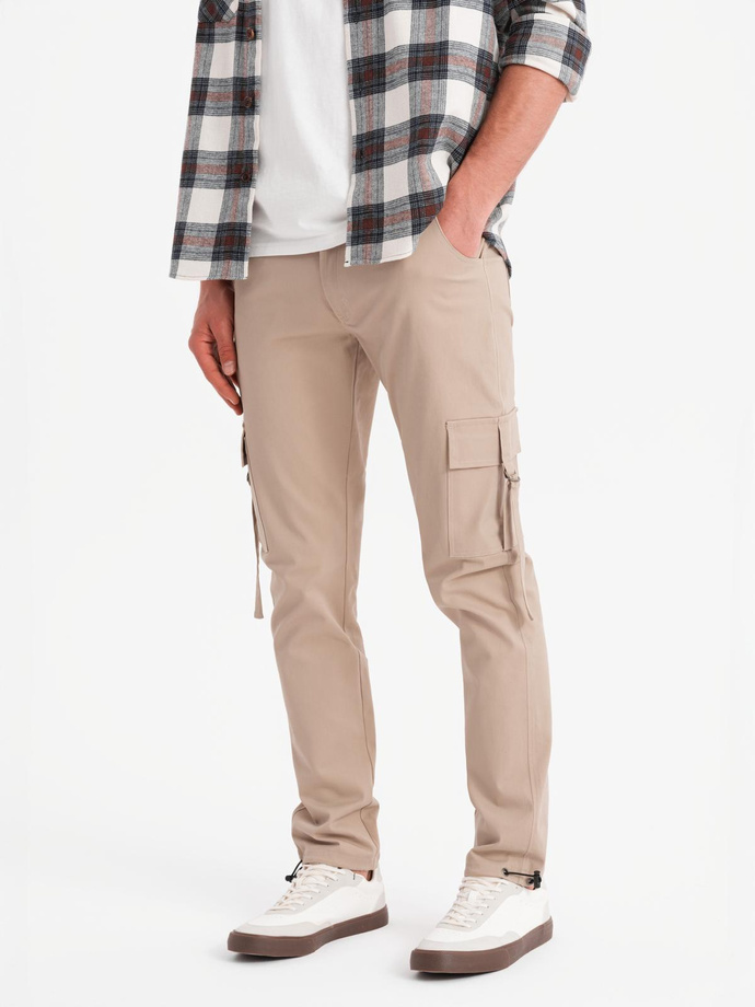 Men's STRAIGHT LEG cargo pants with striped pockets - sand V2 OM-PACG-0197