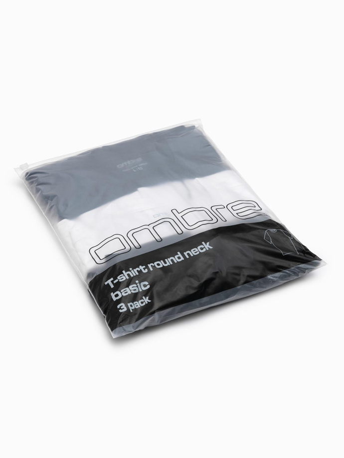 Zestaw męskich t-shirtów bawełnianych BASIC z okrągłym dekoltem – czarny/biały/granatowy V1 OM-TSBS-0232