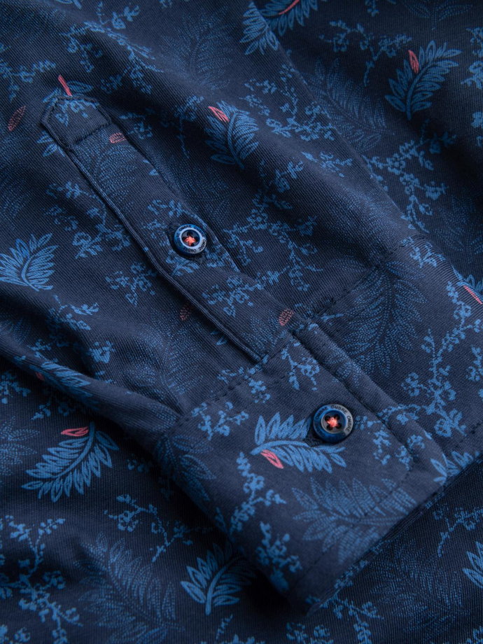 Men's cotton shirt with floral motif - navy blue V1 OM-SHCS-0159