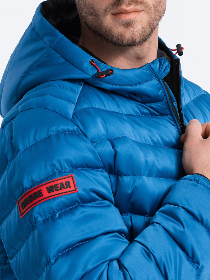 Men's quilted jacket with satin finish - intense blue V6 OM-JALP-0121