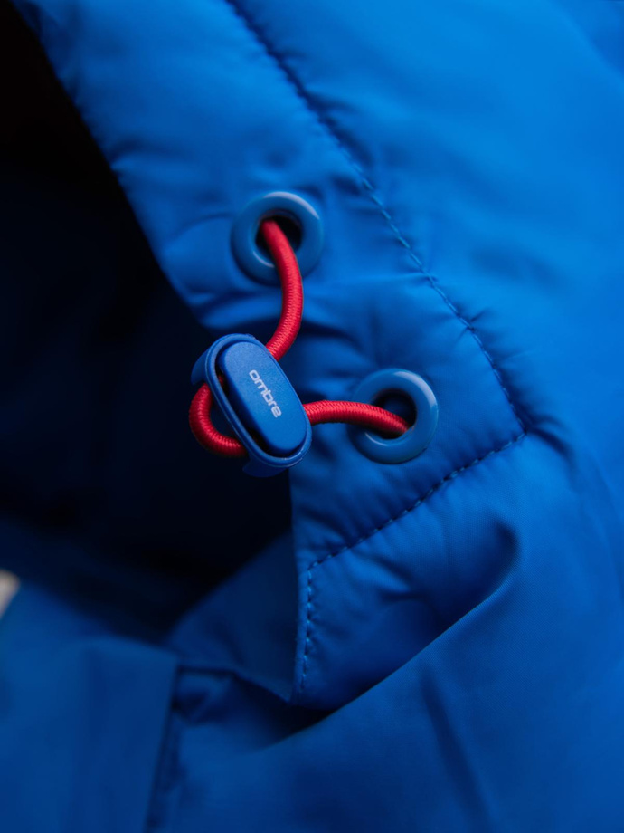 Men's quilted jacket with detachable hood - blue and red V1 OM-JALP-0206
