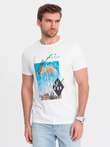 T-shirt męski bawełniany z nadrukiem California - biały V1 OM-TSPT-0128