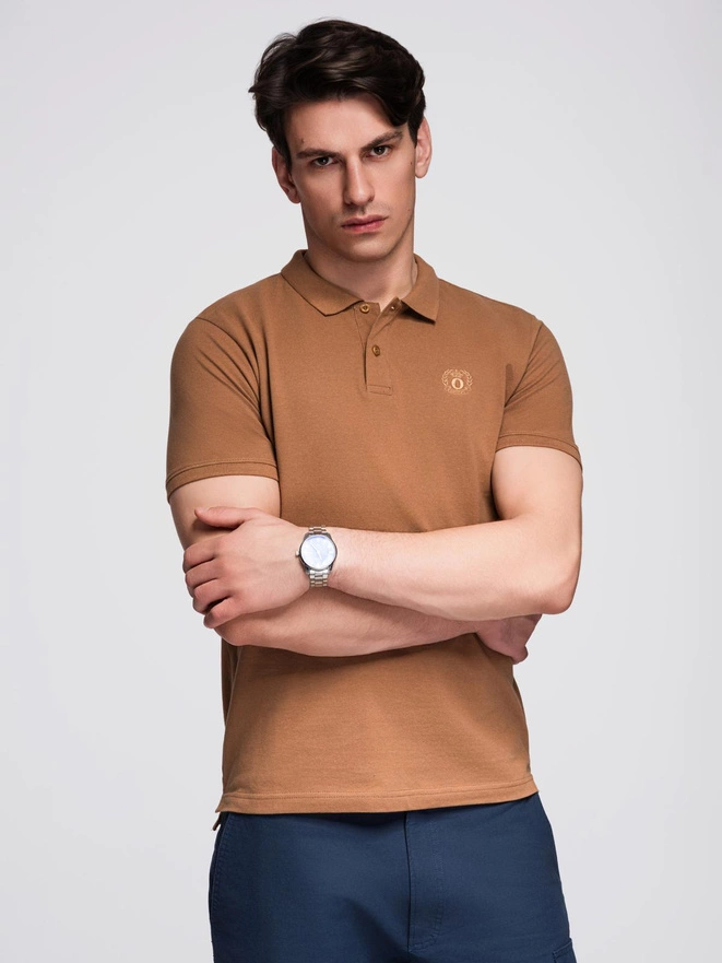 Men's BASIC single color pique knit polo shirt - brown V23 OM-POBS-0100