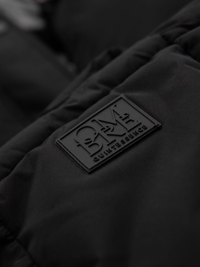 Długa męska kurtka zimowa pikowana z kapturem - czarna V1 OM-JALJ-0309