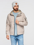 Functional men's transitional jacket with hood - beige V3 OM-JANP-0225