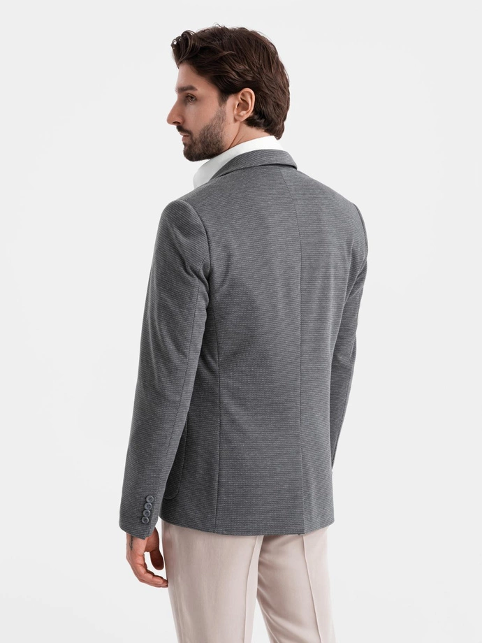 Elegant fitted men's structured knit jacket - graphite V3 OM-BLZB-0129