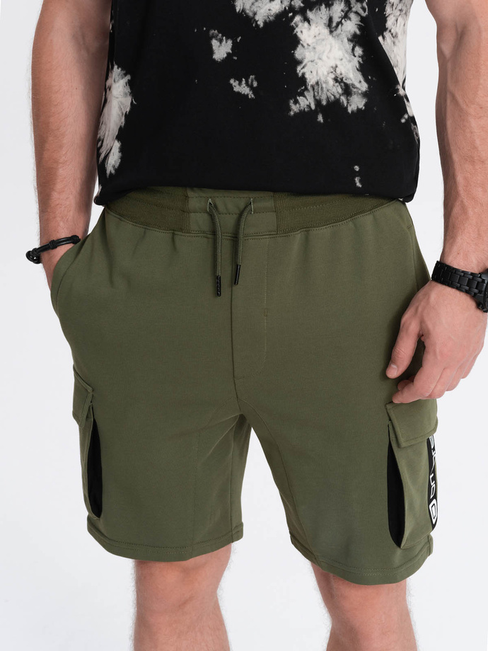 Men's shorts with cargo pockets - olive V4 OM-SRSK-0106