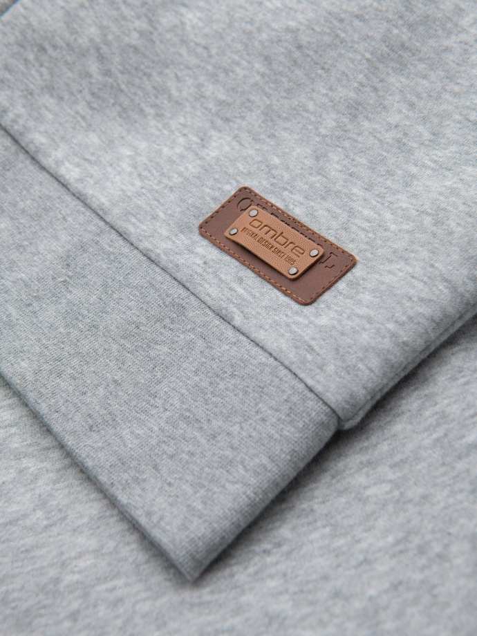 Men's button-down hooded sweatshirt - grey melange V2 OM-SSZP-0186