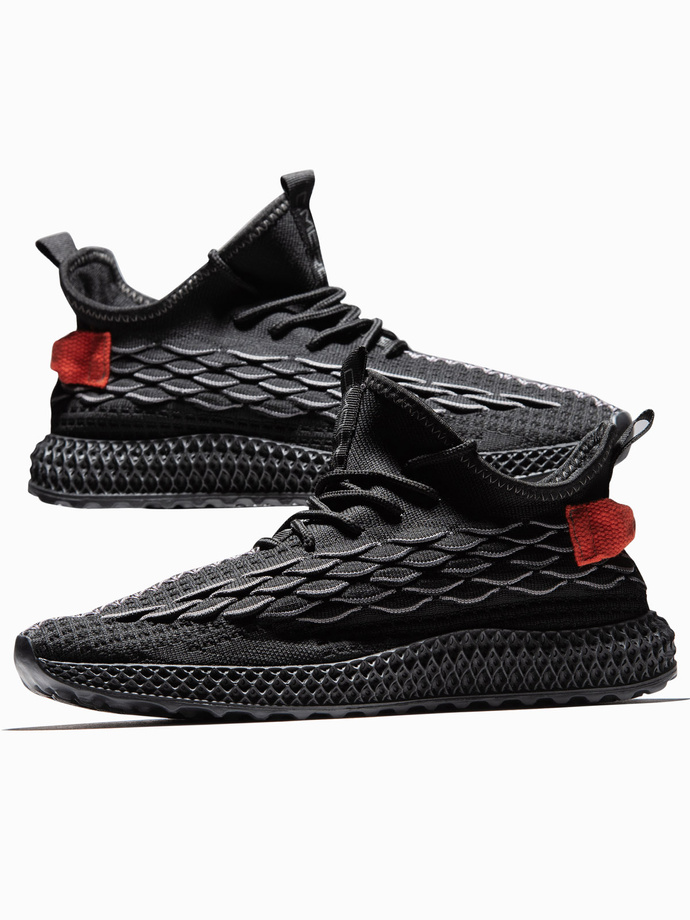 Męskie lekkie buty sneakersy sznurowane - czarne V3 OM-FOKS-0141