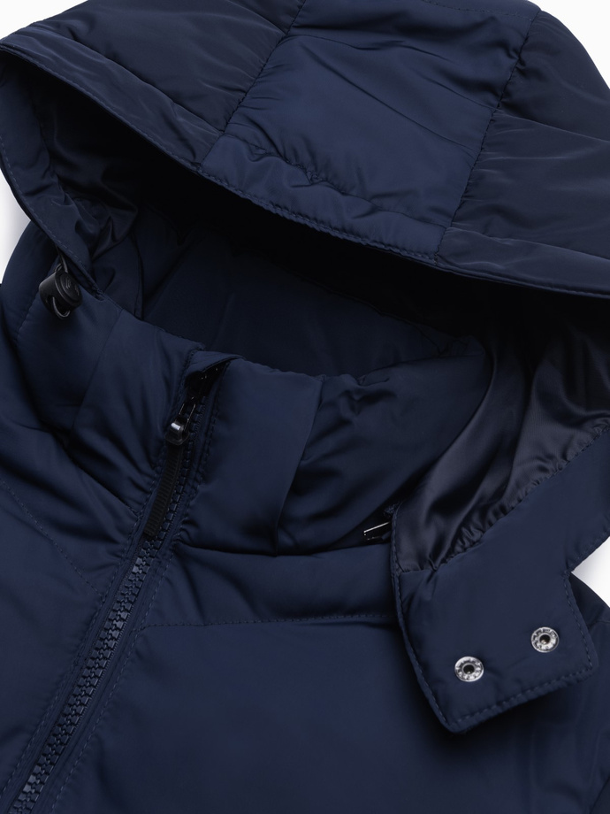 Men's winter jacket with unusual quilting - navy blue V4 OM-JAHP-0127