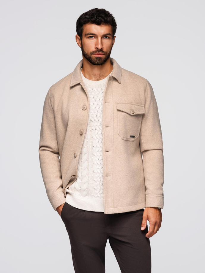 Men's lightweight fleece jacket with viscose - beige V1 OM-JANP-0199