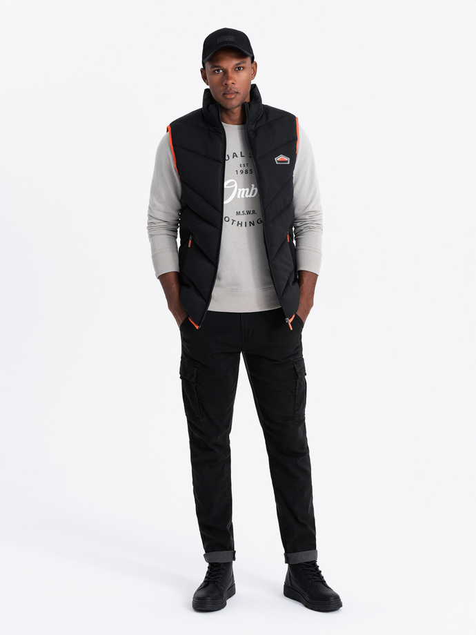 Men's quilted sleeveless jacket with neon accents - black V4 OM-JAVJ-0210