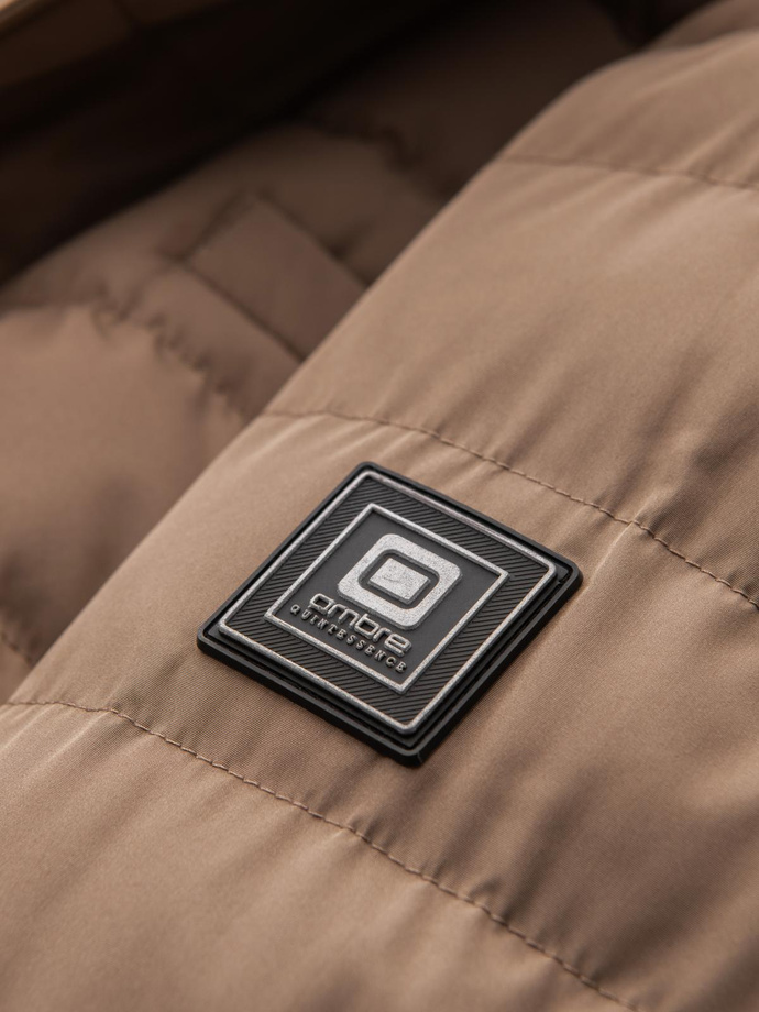 Men's quilted jacket with jacket cut - beige V5 OM-JALP-0188