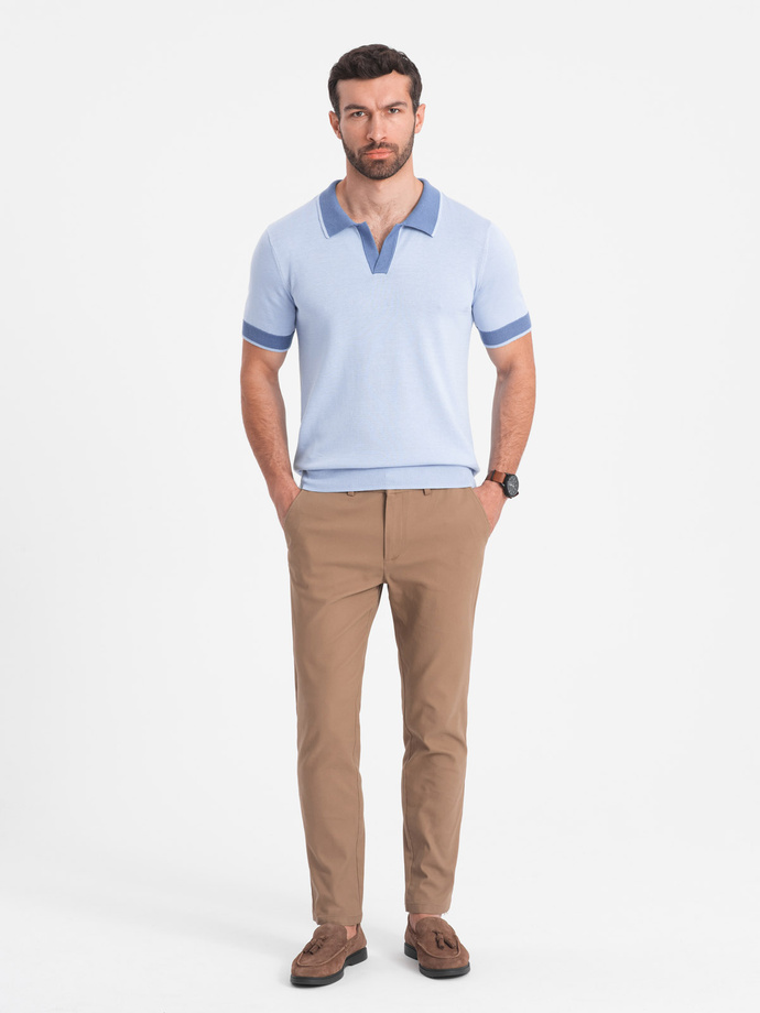 Spodnie męskie chino SLIM FIT - jasnobrązowe V2 OM-PACP-0186