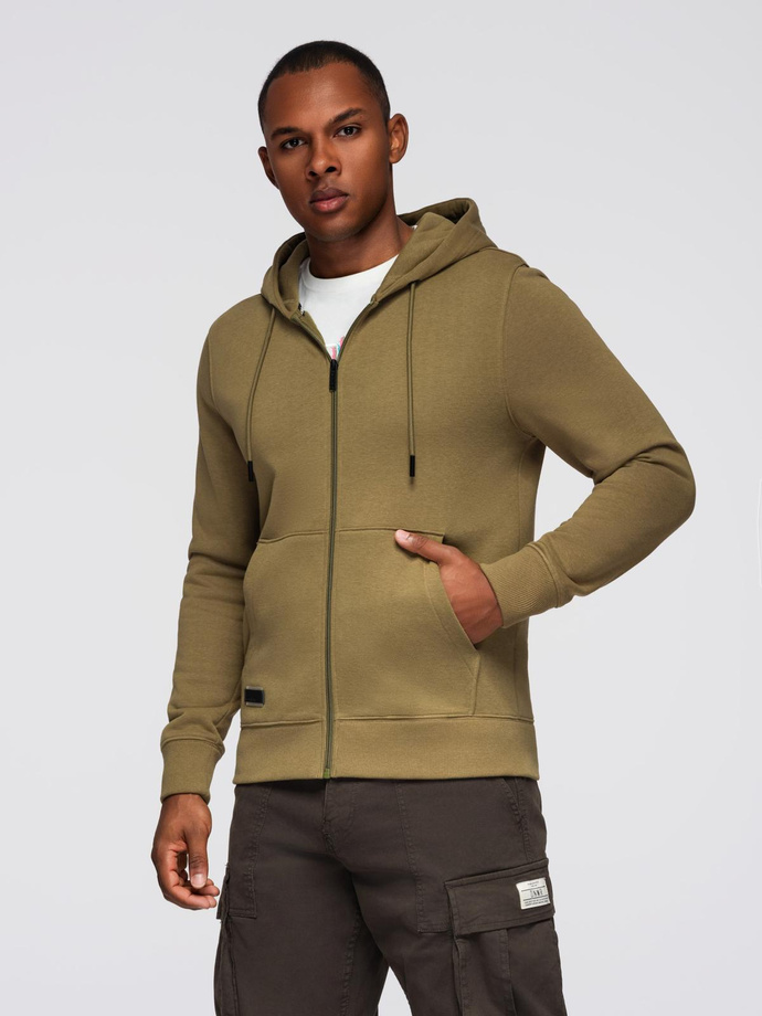 Rozpinana bluza męska dresowa BASIC – oliwkowa V2 OM-SSBZ-0160