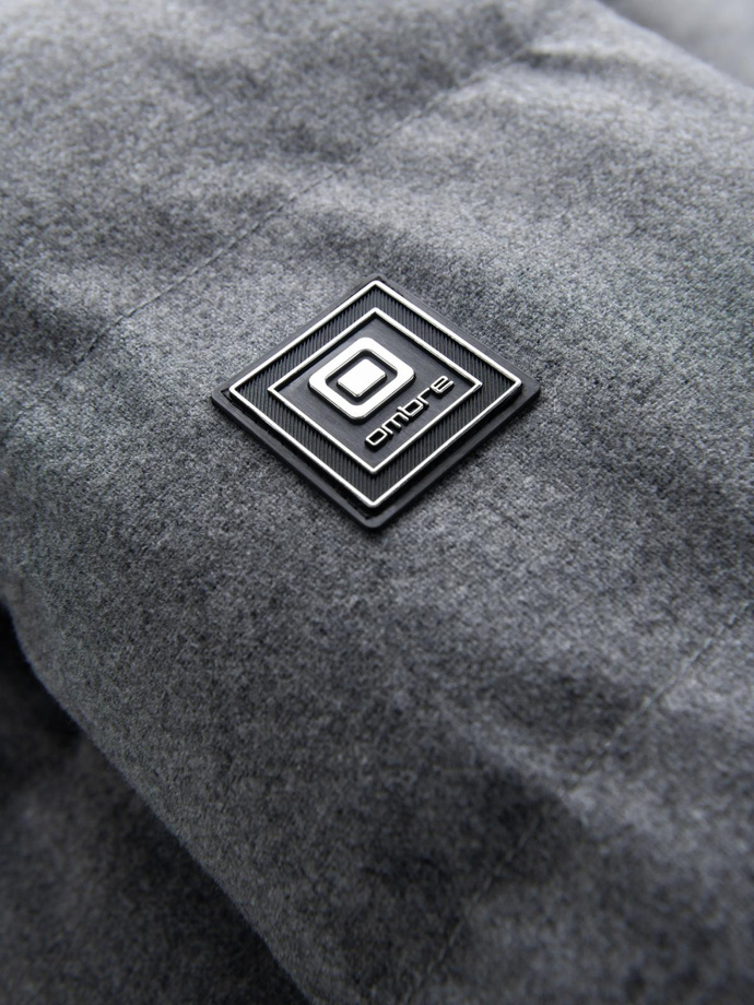 Ciepła długa kurtka męska typu parka z wełną – szary melanż V1 OM-JALJ-0217