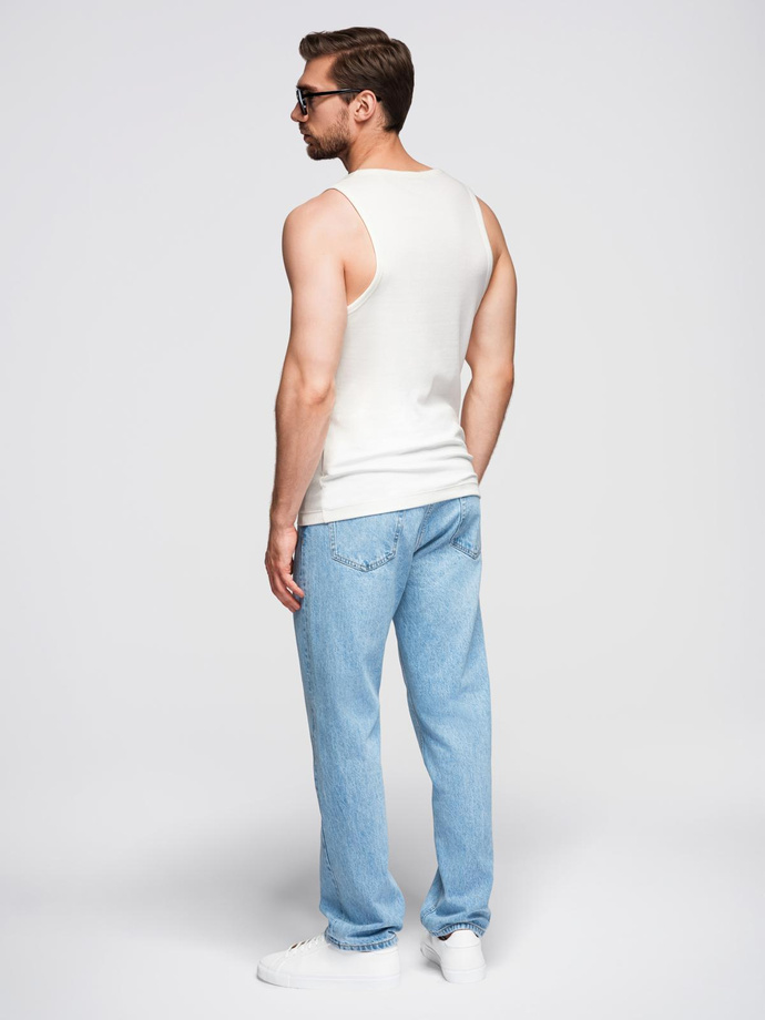 Men's cotton basic t-shirt with straps - white V1 OM-TSBT-0239