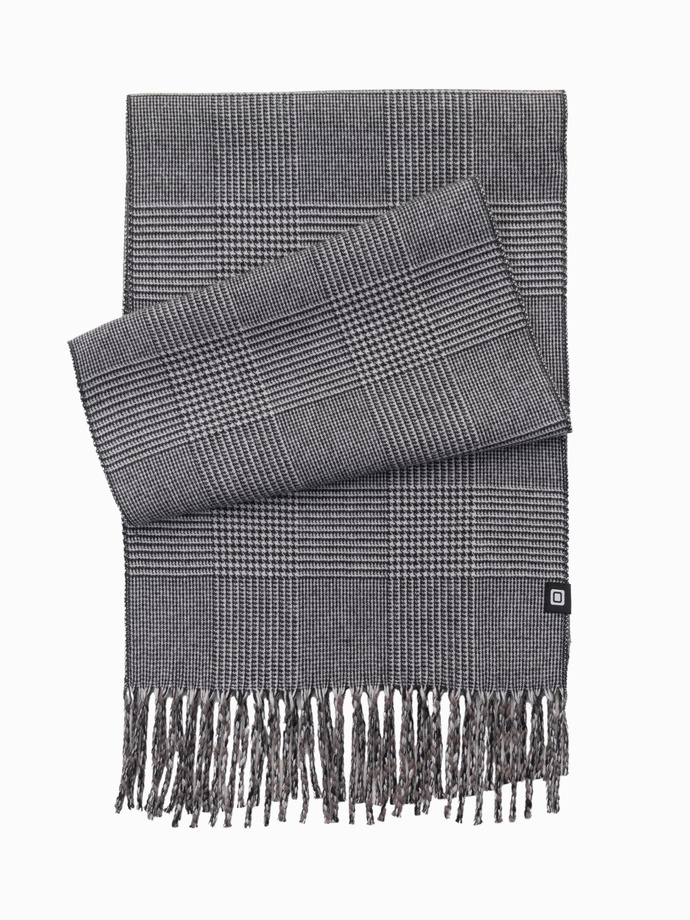 Double-sided men's checkered scarf with tassels - black and white V1 OM-ACSF-0118