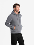 Men's kangaroo sweatshirt with hood and metal pin - grey V1 OM-SSNZ-0141