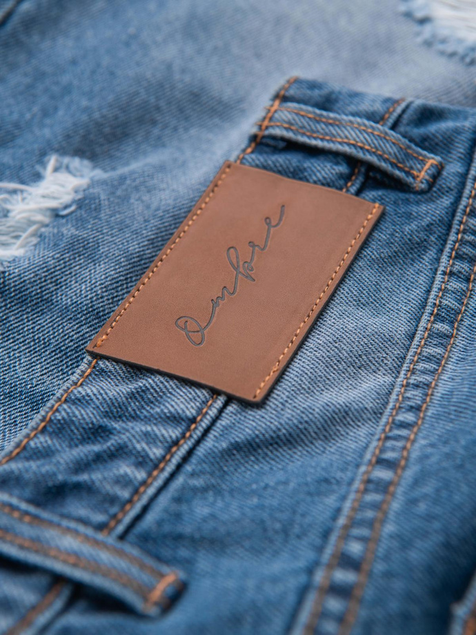 Męskie krótkie spodenki jeansowe z przetarciami i dziurami – niebieskie V3 OM-SRDS-0157