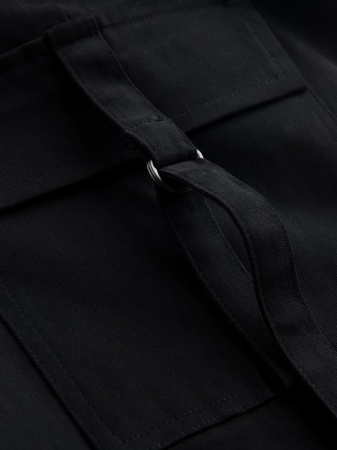 Spodnie męskie cargo STRAIGHT LEG z paskami na kieszeniach – czarne V4 OM-PACG-0197