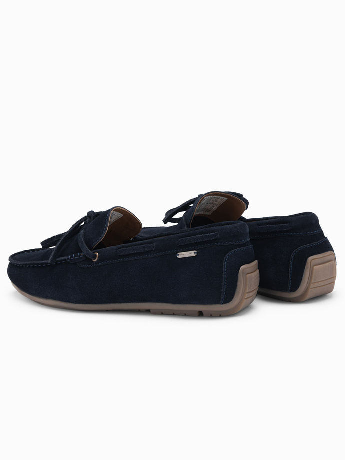Men's leather moccasin shoes with thong and driver sole - navy blue V4 OM-FOCS-0150