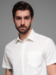Men's short-sleeved linen-cotton shirt with pocket - broken white V1 OM-SHSS-0167
