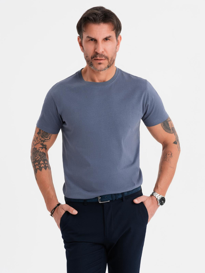 T-shirt męski klasyczny bawełniany BASIC - niebieski denim V7 OM-TSBS-0236