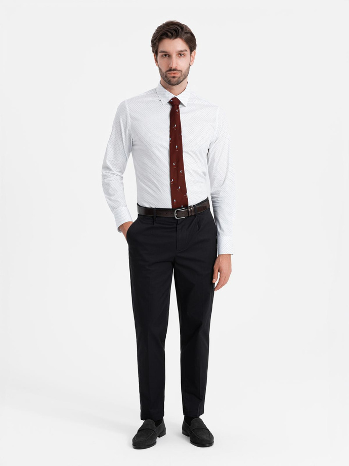 Bawełniana koszula męska w mikro wzór REGULAR FIT - biała V1 OM-SHCS-0152