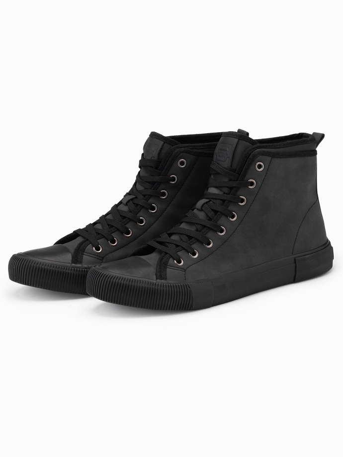Men's high-top sneakers with decorative upper - graphite V4 OM-FOTH-0158
