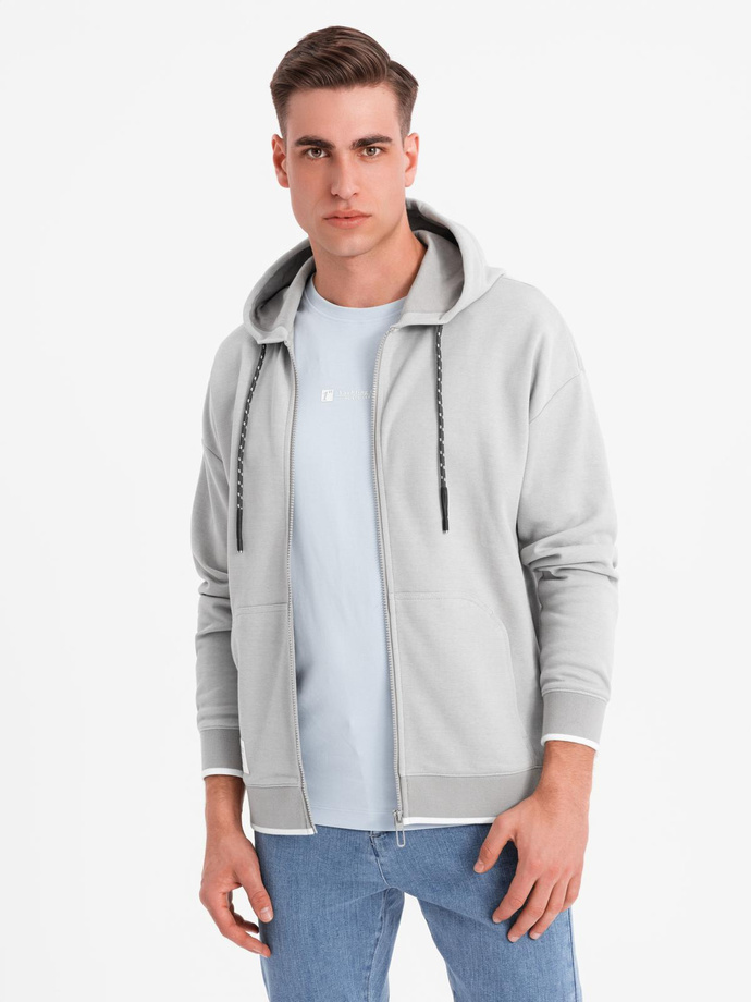 Men's softly structured hooded sweatshirt - grey V4 OM-SSZP-0191