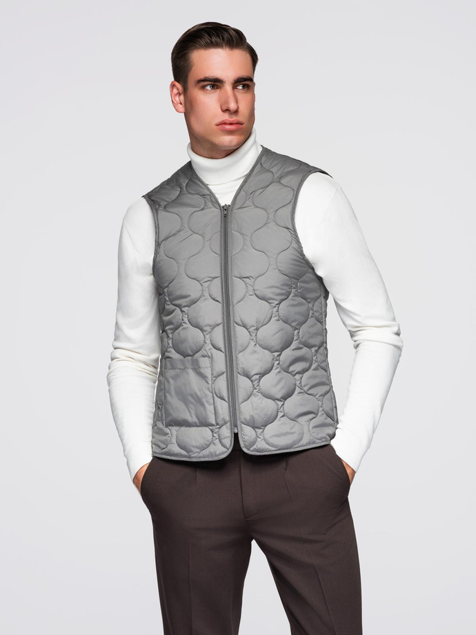 Men's long single-breasted coat with collar and undercoat - black V1 OM-COWC-0106