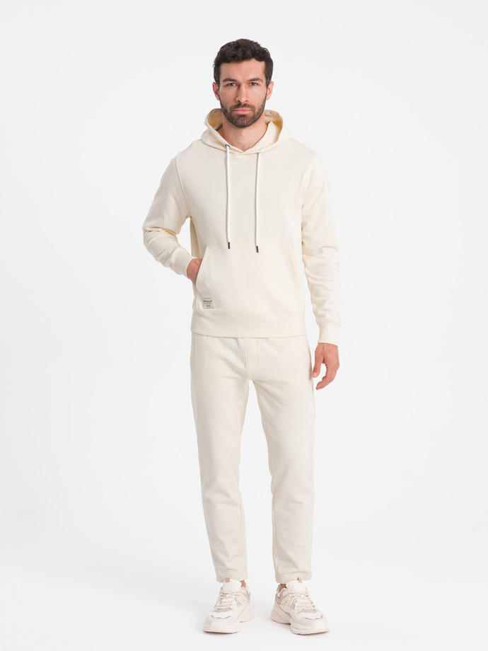 Men's tracksuit set kangaroo sweatshirt + pants - cream V11 Z80