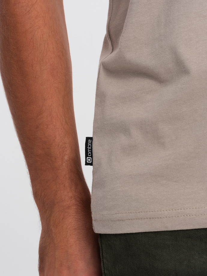 Men's printed cotton t-shirt - light brown V3 S1735