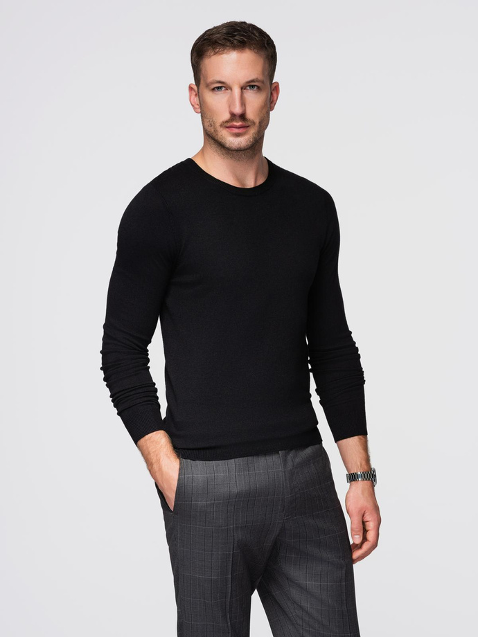 Classic men's sweater with round neckline - black V2 OM-SWBS-0106