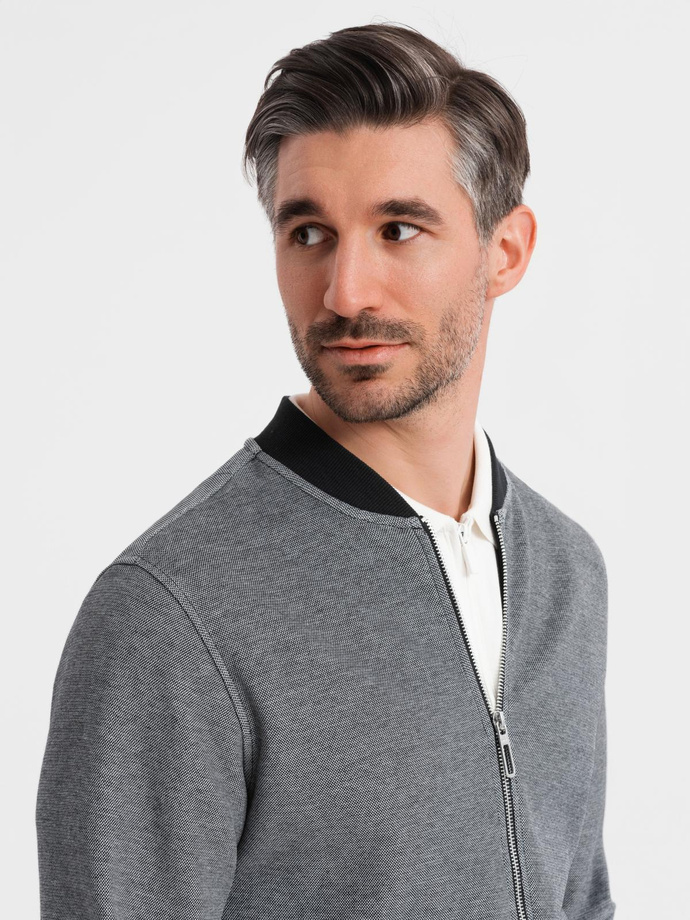 Męska bluza bomberka z dzianiny pique – czarna V1 OM-SSZP-0238