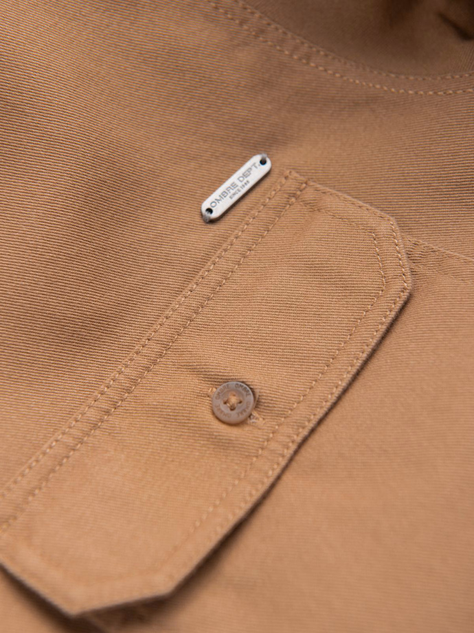 Men's REGULAR FIT cotton shirt with buttoned pockets - camel V2 OM-SHCS-0146