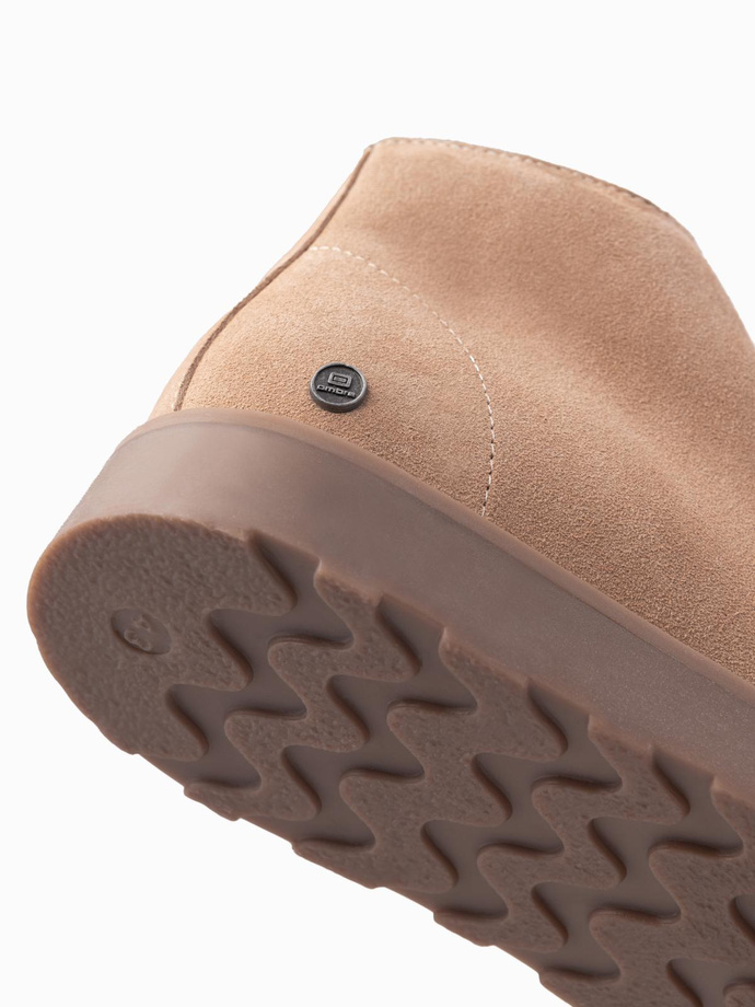 Zamszowe buty męskie za kostkę z grubą podeszwą – beżowe V1 OM-FOCS-0164