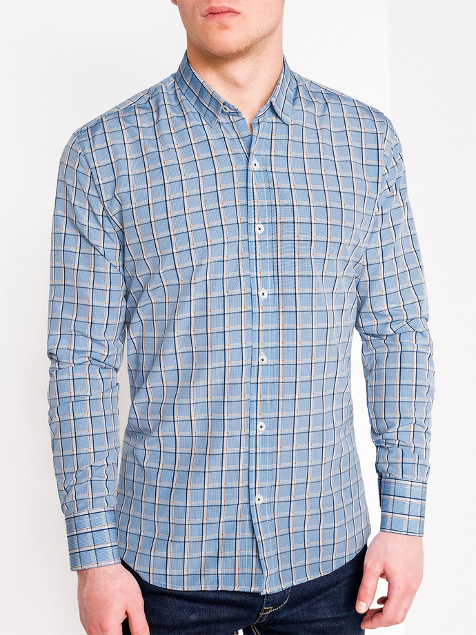 Men's check shirt with long sleeves K447 - light blue