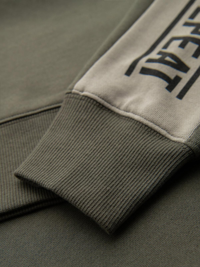 Bluza męska z kontrastowymi lampasami i raglanowym rękawem – oliwkowa V1 OM-SSNZ-0200